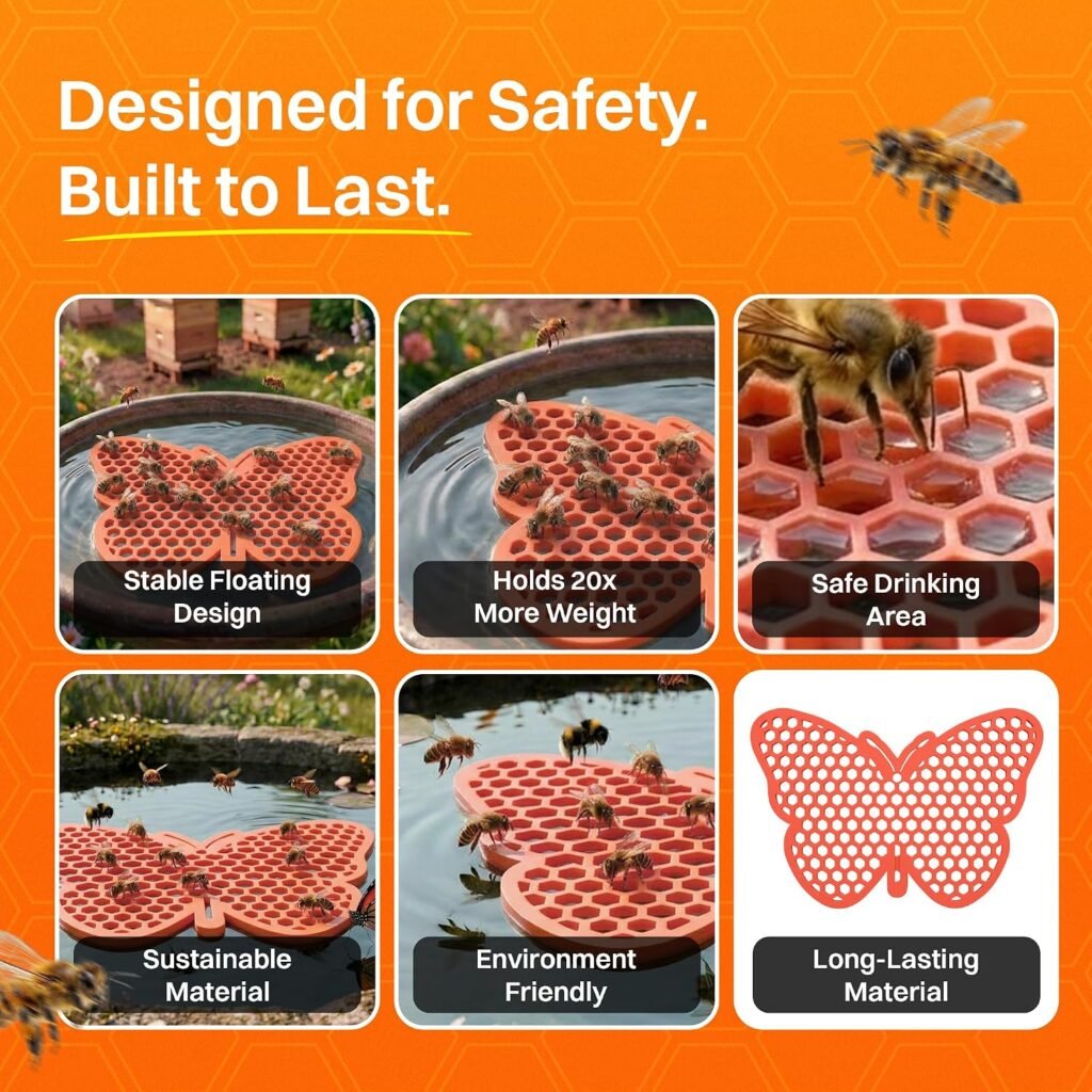 Bee Watering Station for Garden Floating with Safe Landing Pads | Butterfly Pollinator Watering Station| Beekeeping Supplies Outdoor Garden Décor. Butterfly (Orange) Bee Watering Station for Garden Floating with Safe Landing Pads | Butterfly Pollinator Watering Station| Beekeeping Supplies Outdoor Garden Décor. Butterfly (Orange)