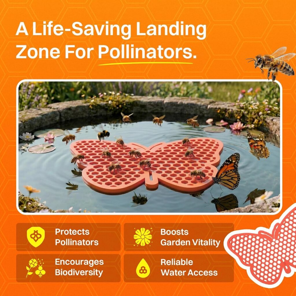 Bee Watering Station for Garden Floating with Safe Landing Pads | Butterfly Pollinator Watering Station| Beekeeping Supplies Outdoor Garden Décor. Butterfly (Orange) Bee Watering Station for Garden Floating with Safe Landing Pads | Butterfly Pollinator Watering Station| Beekeeping Supplies Outdoor Garden Décor. Butterfly (Orange)